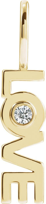 14K Gold Round Natural Diamond Love Pendant - Yellow Gold