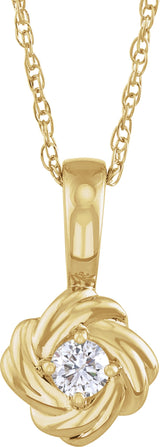 14K Gold Round Natural Diamond Knot Necklace or Pendant - Yellow Gold