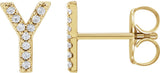 14K Gold Round Natural Diamond Accented Initial Stud Earrings - Yellow Gold