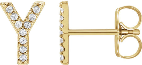 14K Gold Round Natural Diamond Accented Initial Stud Earrings - Yellow Gold