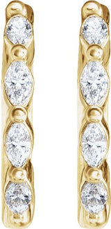 14K Gold Natural Diamond Marquise Hoop Earrings - Yellow Gold - view 2