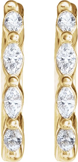 14K Gold Natural Diamond Marquise Hoop Earrings - Yellow Gold - view 2