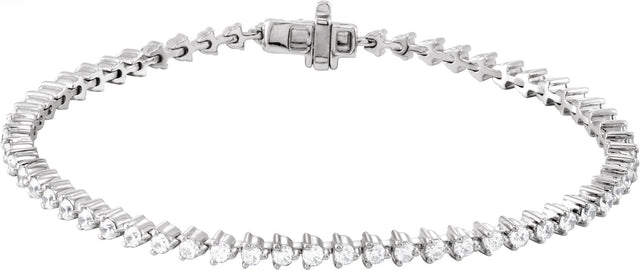 14K Gold Round Natural Diamond Line Bracelet – 1.6-2.3mm Stones - White Gold