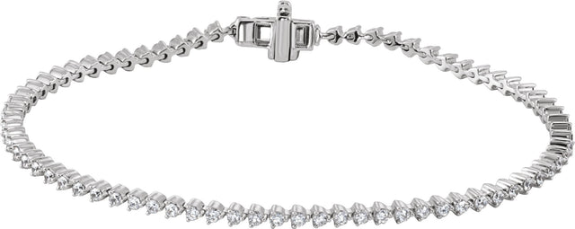14K Gold Round Natural Diamond Line Bracelet – 1.6-2.3mm Stones - White Gold