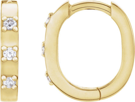 14K Gold Round Natural Diamond Elongated Hoop Earrings - Yellow Gold