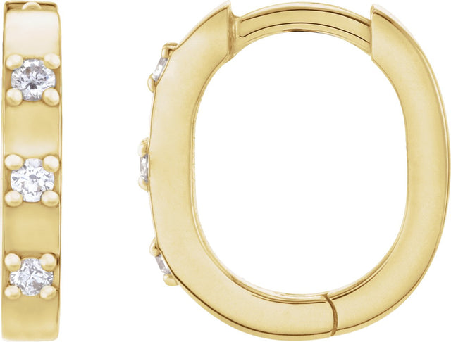 14K Gold Round Natural Diamond Elongated Hoop Earrings - Yellow Gold