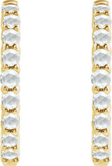 14K Gold Round Natural Diamond Cabochon Hinged Hoop Earrings - Yellow Gold - view 3