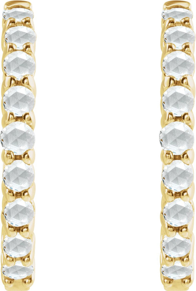 14K Gold Round Natural Diamond Cabochon Hinged Hoop Earrings - Yellow Gold - view 3