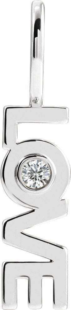 14K Gold Round Natural Diamond Love Pendant - White Gold