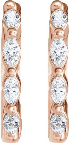 14K Gold Natural Diamond Marquise Hoop Earrings - Rose Gold - view 2