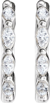 14K Gold Natural Diamond Marquise Hoop Earrings - White Gold - view 2