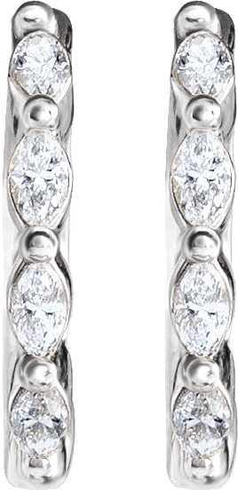 14K Gold Natural Diamond Marquise Hoop Earrings - White Gold - view 2