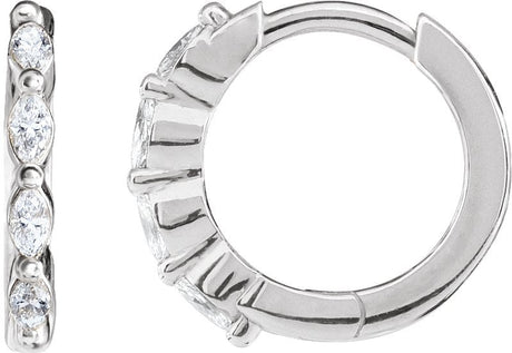 14K Gold Natural Diamond Marquise Hoop Earrings - White Gold