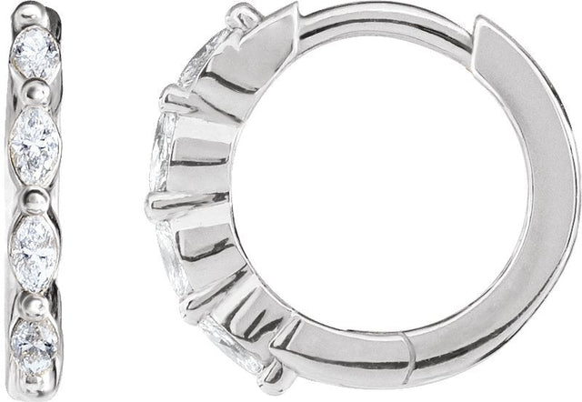 14K Gold Natural Diamond Marquise Hoop Earrings - White Gold
