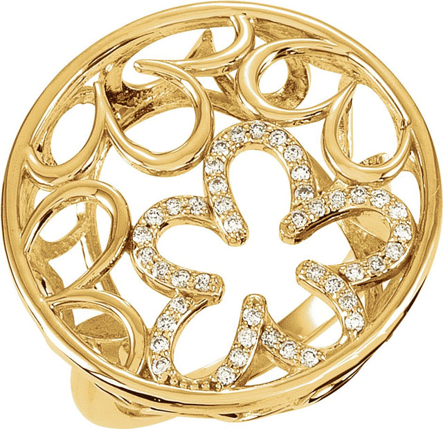 14K Gold Round Natural Diamond Accented Floral Ring – 1mm Stones