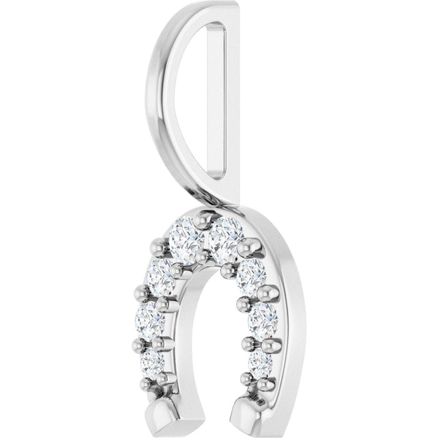 Platinum Round Natural Diamond Accented Horseshoe Pendant - view 2