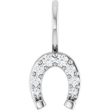 14K Gold Round Natural Diamond Accented Horseshoe Pendant - White Gold