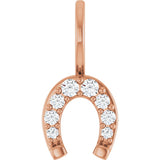 14K Gold Round Natural Diamond Accented Horseshoe Pendant - Rose Gold