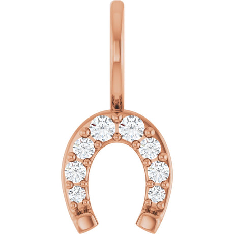 14K Gold Round Natural Diamond Accented Horseshoe Pendant - Rose Gold