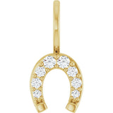 14K Gold Round Natural Diamond Accented Horseshoe Pendant - Yellow Gold