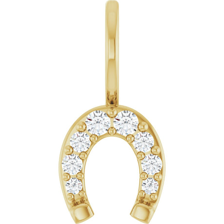 14K Gold Round Natural Diamond Accented Horseshoe Pendant - Yellow Gold