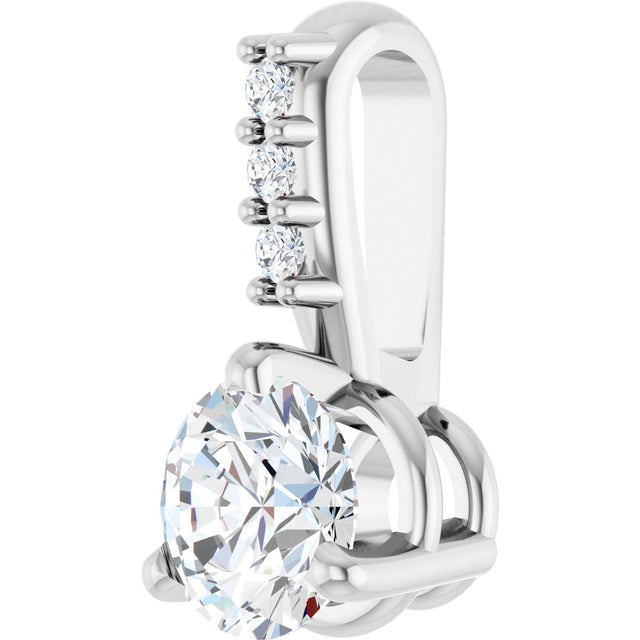 14K Gold Round Natural Diamond Accented Pendant – up to 1/10 CTW - White Gold - view 2