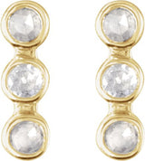 14K Gold Round Natural Diamond Three-Stone Bar Earrings – 1.5mm Stones - Yellow Gold - view 2