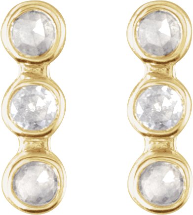 14K Gold Round Natural Diamond Three-Stone Bar Earrings – 1.5mm Stones - Yellow Gold - view 2