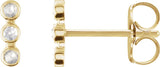 14K Gold Round Natural Diamond Three-Stone Bar Earrings – 1.5mm Stones - Yellow Gold