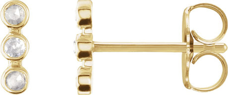 14K Gold Round Natural Diamond Three-Stone Bar Earrings – 1.5mm Stones - Yellow Gold