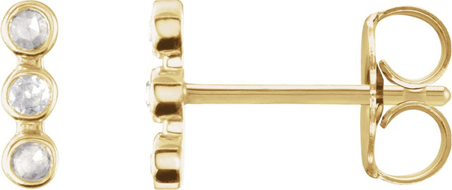 14K Gold Round Natural Diamond Three-Stone Bar Earrings – 1.5mm Stones - Yellow Gold