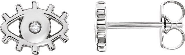 14K Gold Round Natural Diamond Evil Eye Earrings - White Gold