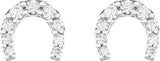 14K Gold Round Natural Diamond Horseshoe Earrings - White Gold - view 2