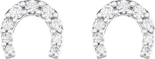 14K Gold Round Natural Diamond Horseshoe Earrings - White Gold - view 2