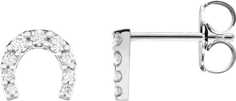 14K Gold Round Natural Diamond Horseshoe Earrings - White Gold