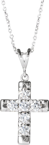 Platinum Round Natural Diamond French-Set Cross Necklace or Pendant – up to 1/2 CTW