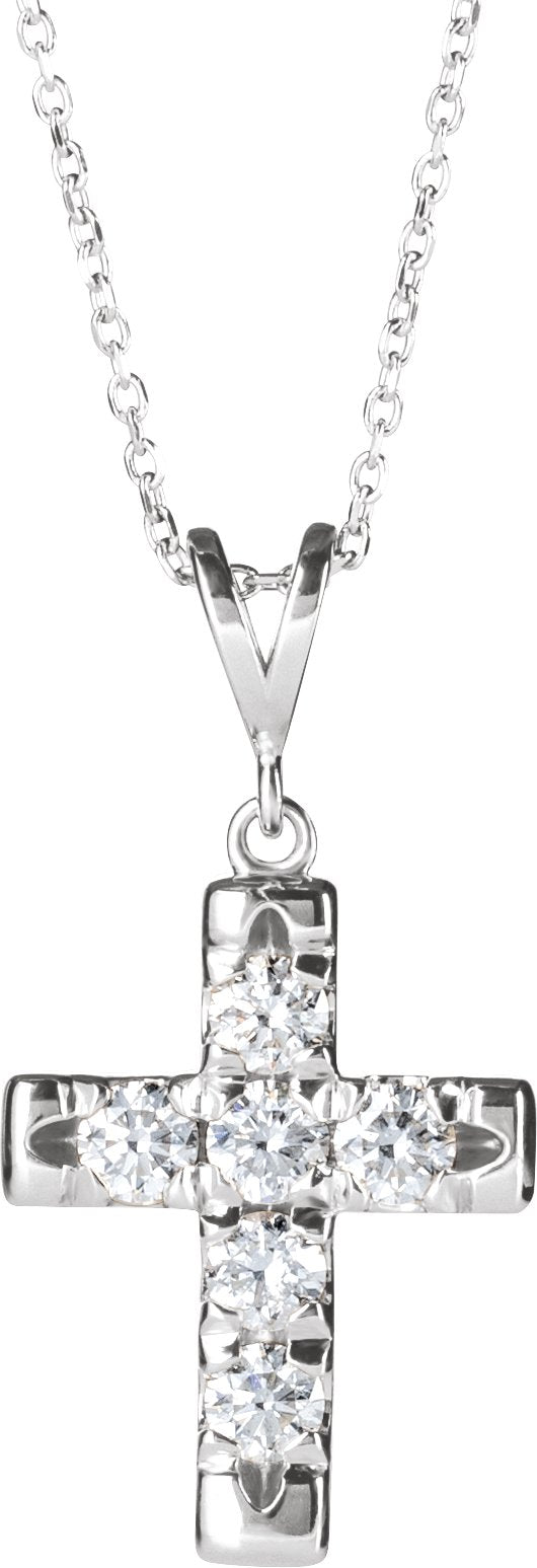 14K Gold Round Natural Diamond French-Set Cross Necklace or Pendant – up to 1/2 CTW - White Gold