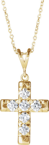 14K Gold Round Natural Diamond French-Set Cross Necklace or Pendant – up to 1/2 CTW - Yellow Gold