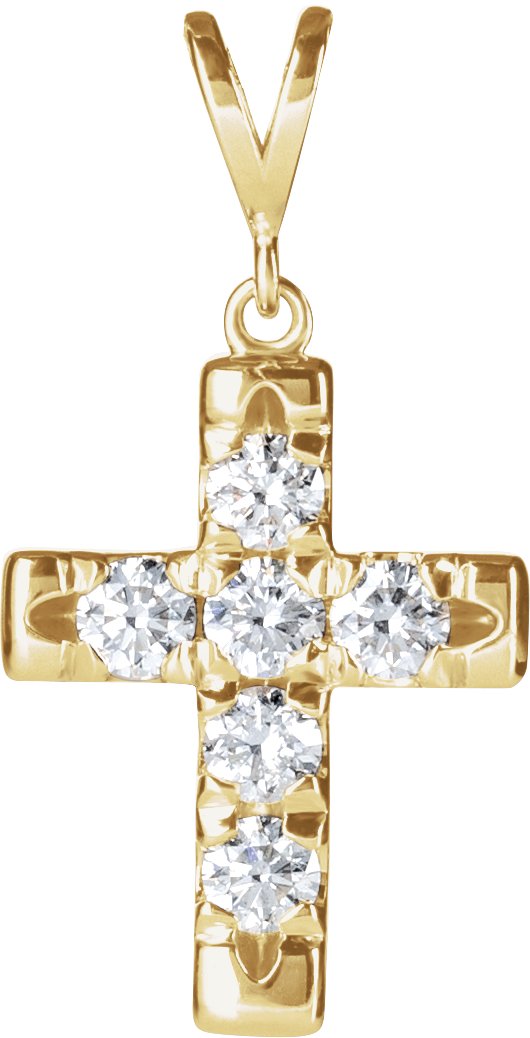 14K Gold Round Natural Diamond French-Set Cross Necklace or Pendant – up to 1/2 CTW - Yellow Gold