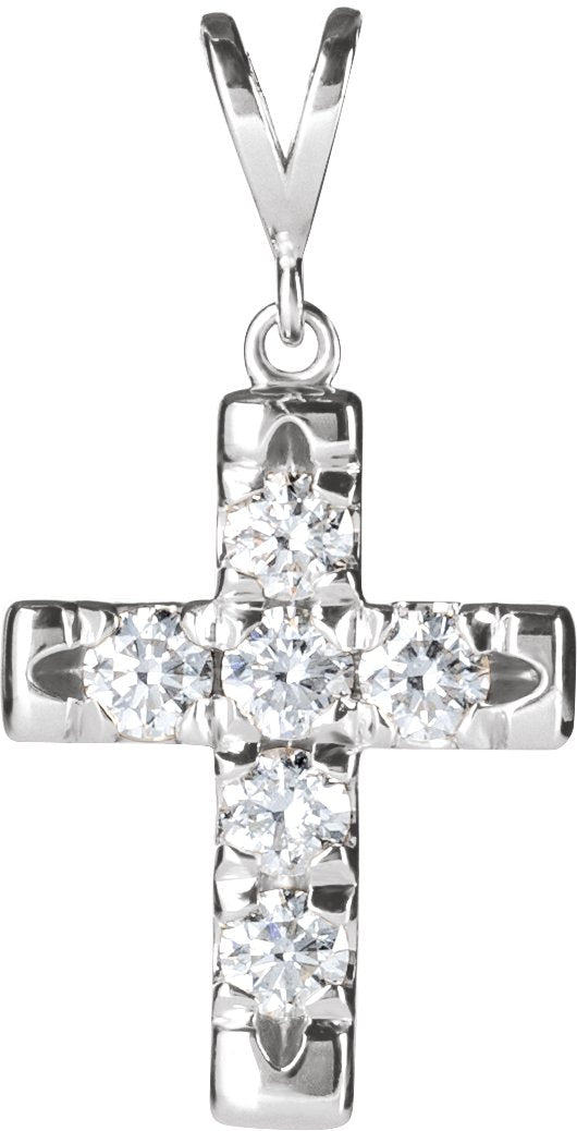 14K Gold Round Natural Diamond French-Set Cross Necklace or Pendant – up to 1/2 CTW - White Gold