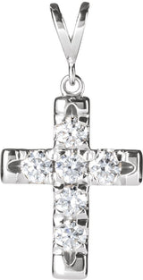 Platinum Round Natural Diamond French-Set Cross Necklace or Pendant – up to 1/2 CTW