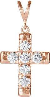 14K Gold Round Natural Diamond French-Set Cross Necklace or Pendant – up to 1/2 CTW - Rose Gold