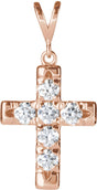 14K Gold Round Natural Diamond French-Set Cross Necklace or Pendant – up to 1/2 CTW - Rose Gold