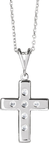 Platinum Round Natural Diamond French-Set Cross Necklace or Pendant – up to 1/2 CTW - view 2