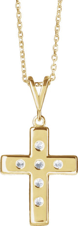 14K Gold Round Natural Diamond French-Set Cross Necklace or Pendant – up to 1/2 CTW - Yellow Gold - view 3