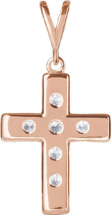 14K Gold Round Natural Diamond French-Set Cross Necklace or Pendant – up to 1/2 CTW - Rose Gold - view 3