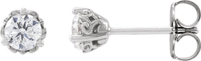 Platinum Natural Diamond Round 3-Prong Scroll Stud Earrings