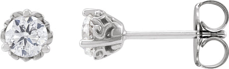 14K Gold Lab-Grown Diamond Round 3-Prong Scroll Stud Earrings - White Gold