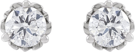 Platinum Natural Diamond Round 3-Prong Scroll Stud Earrings - view 2