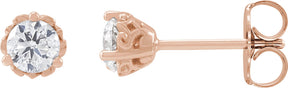 14K Gold Natural Diamond Round 3-Prong Scroll Stud Earrings - Rose Gold